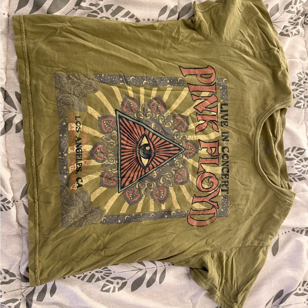 Pink Floyd Olive Green Graphic Concert Tee with Multicolor Print